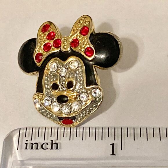 Vintage Disney Minnie Mouse Earrings Post Crystal Rhinestone Enamel Taiwan - Picture 9 of 10